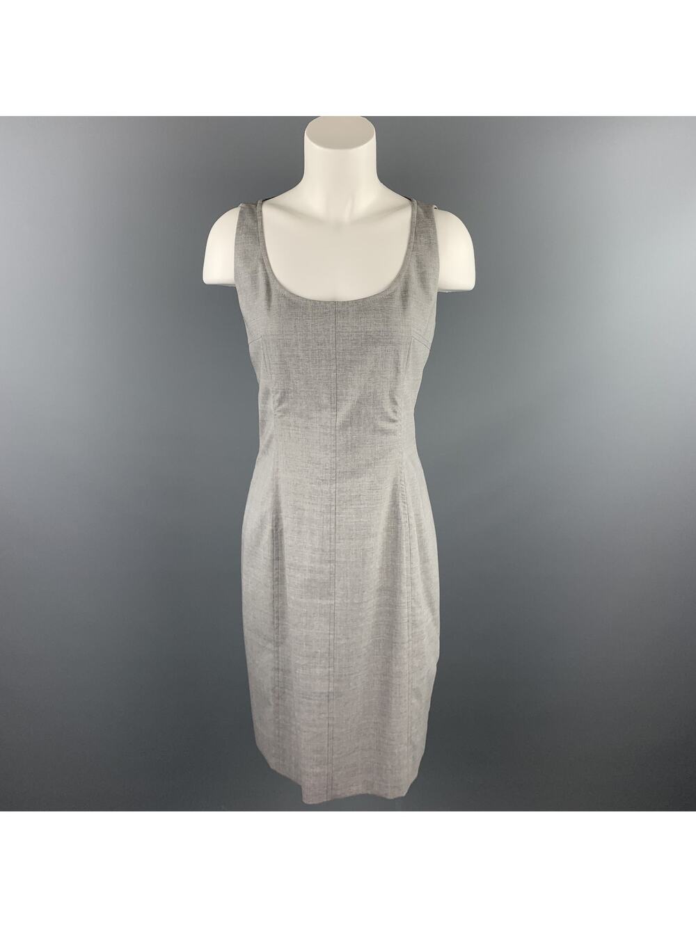 AKRIS Size 6 Grey Heather Acetate / Viscose Scoop Neck Shift Dress